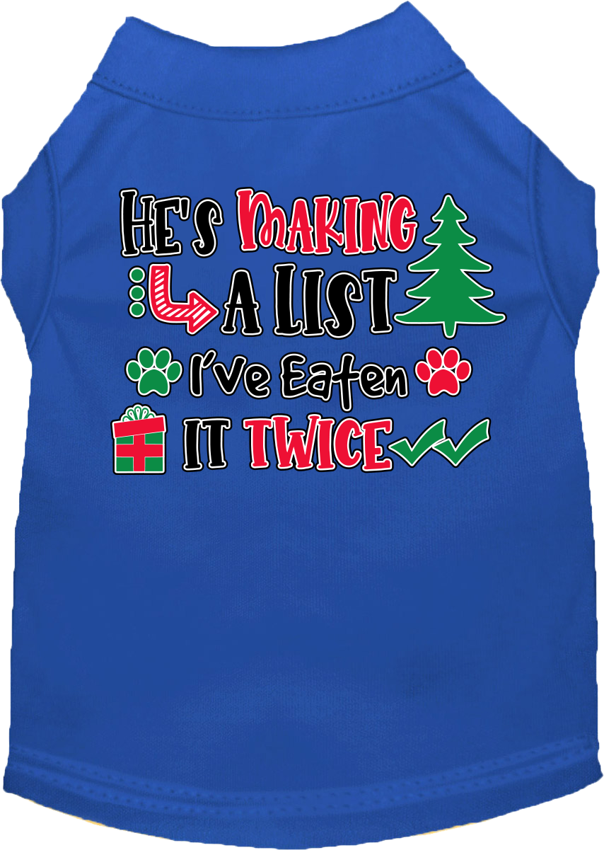 He's Making a List... Screen Print Dog Shirt Blue Size 5X